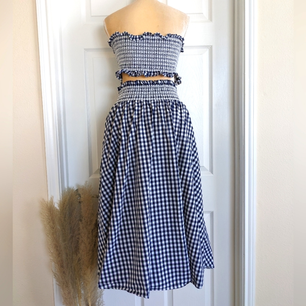Zara Blue and White A-Line Midi Skirt Set - Picture 5 of 8